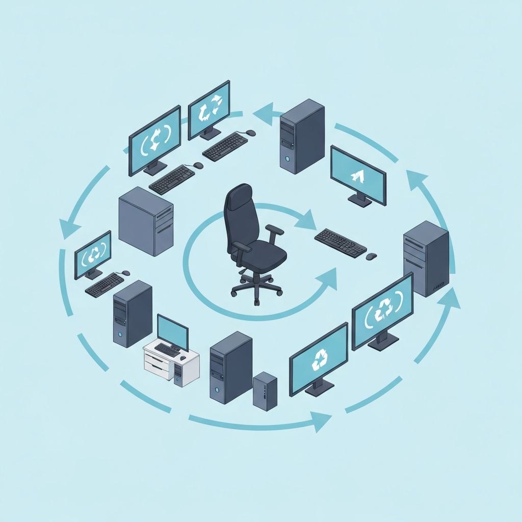 Ilustración de economía circular - equipos de oficina